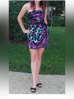 Strapless 100% silk Animal print Dress Cache size 10